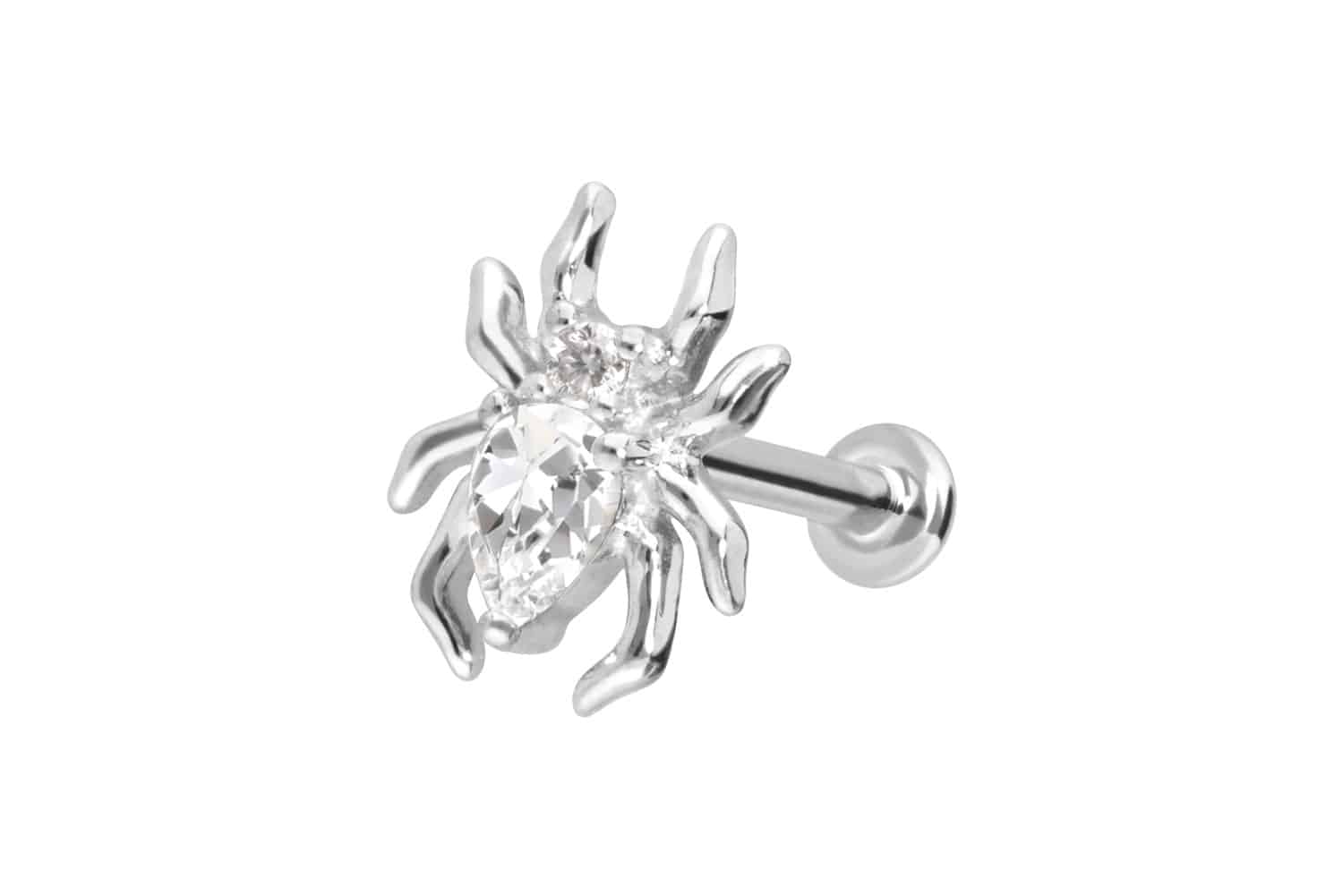 14 Karat Gold Labret Piercing mit Push Fit MOISSANIT-SPINNE